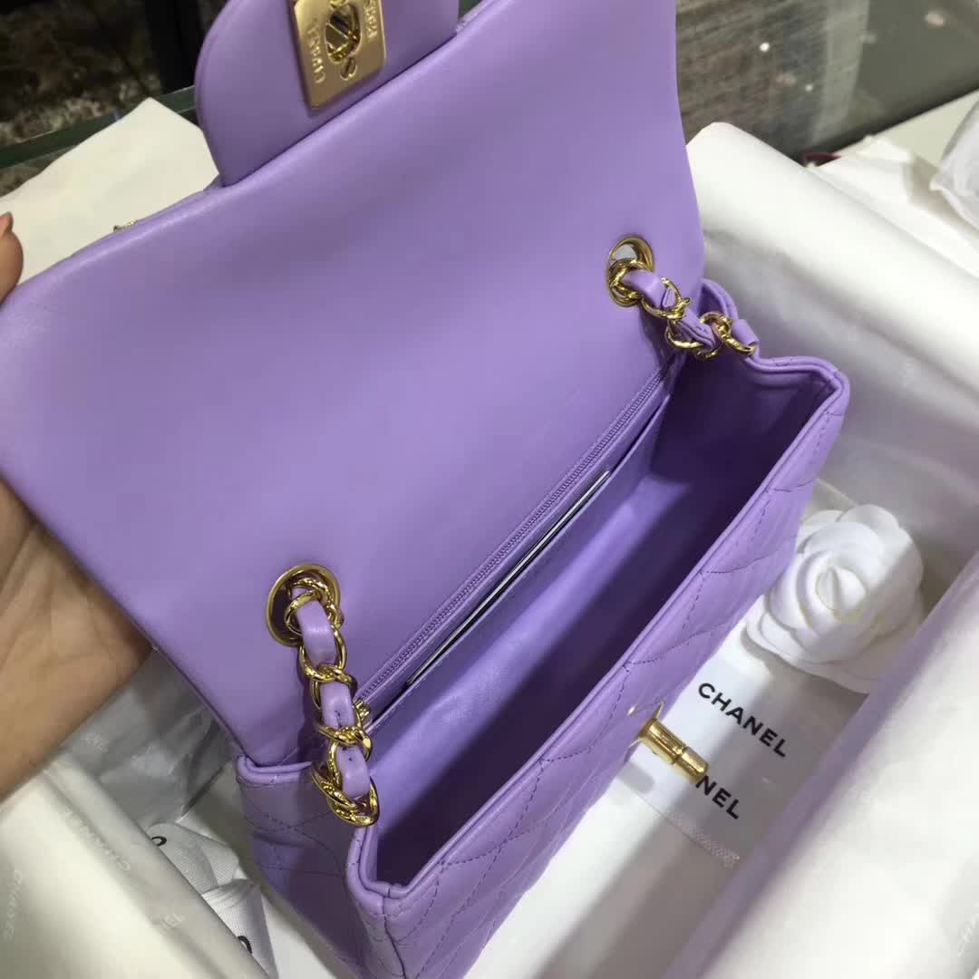 Chanel 香奈儿 Classic Flap 小羊皮 薰衣草 20cm 金（现货）