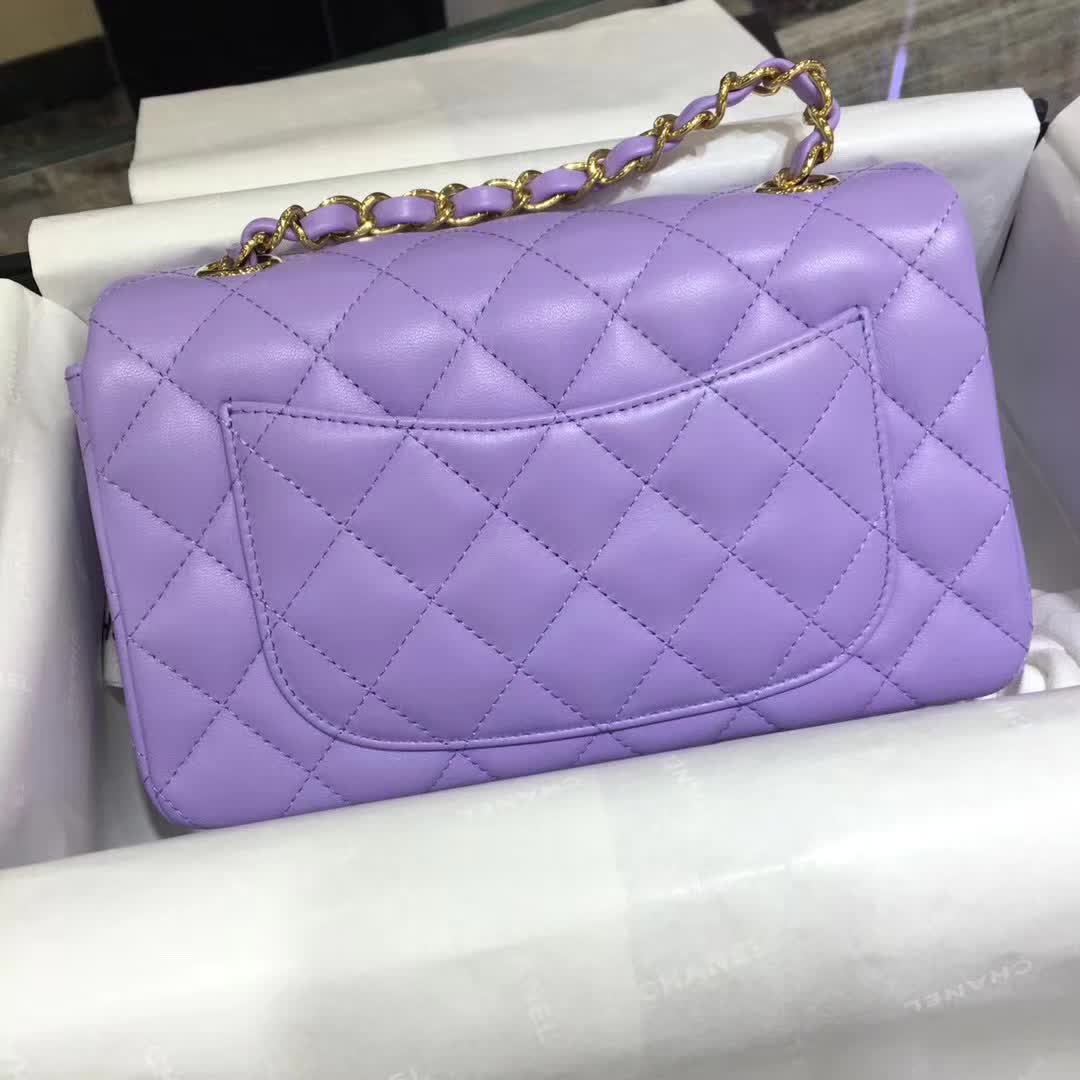 Chanel 香奈儿 Classic Flap 小羊皮 薰衣草 20cm 金（现货）