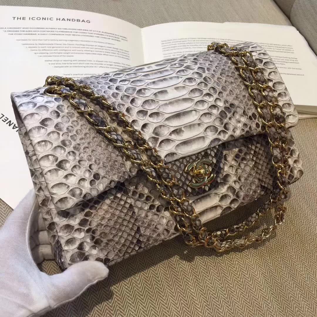 Chanel 香奈儿 Classic Flap 蛇皮 原花色 25cm 金 广州白云皮具城