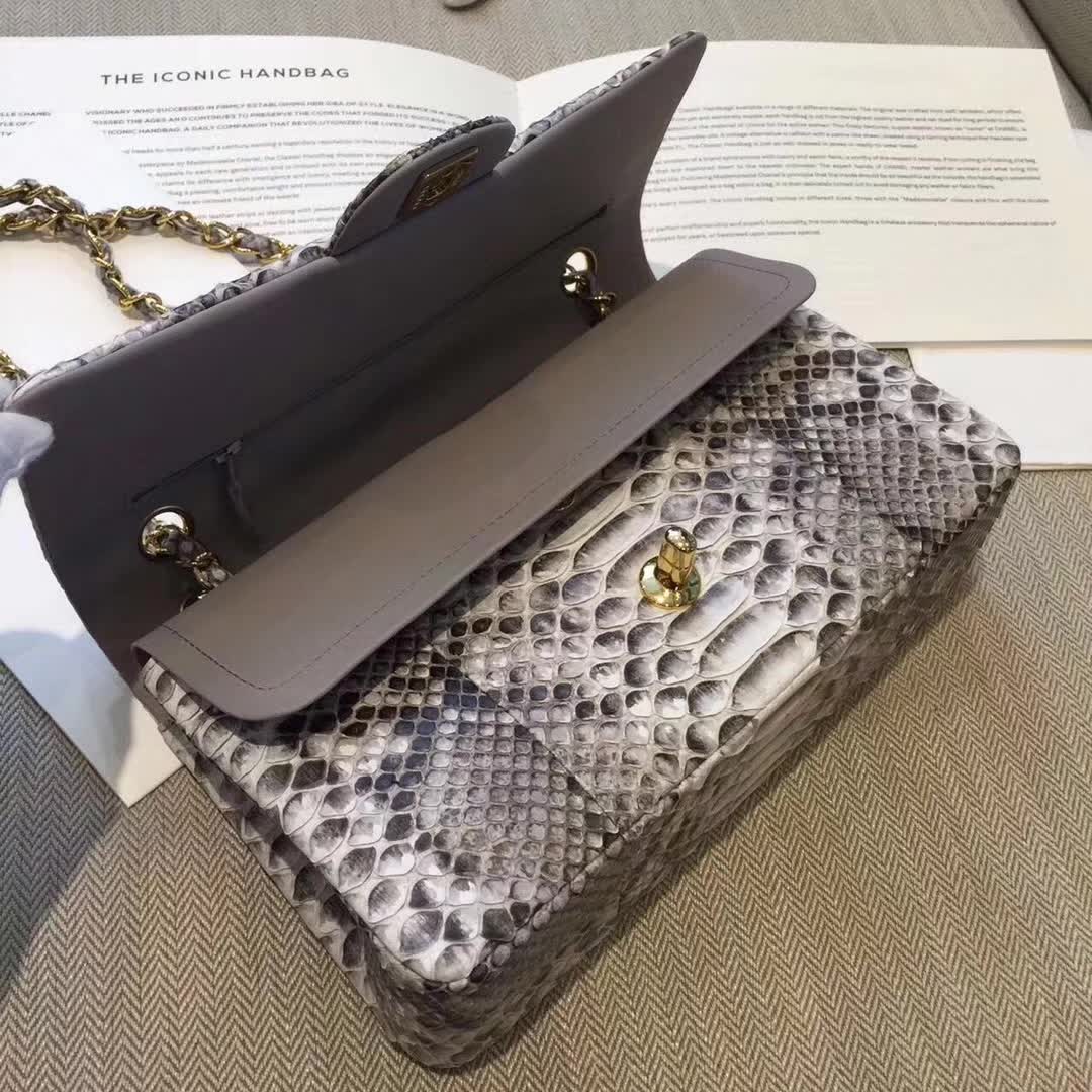 Chanel 香奈儿 Classic Flap 蛇皮 原花色 25cm 金 广州白云皮具城