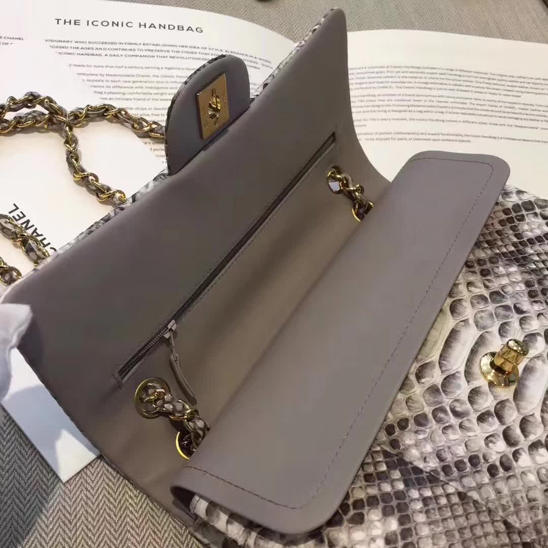 Chanel 香奈儿 Classic Flap 蛇皮 原花色 25cm 金 广州白云皮具城