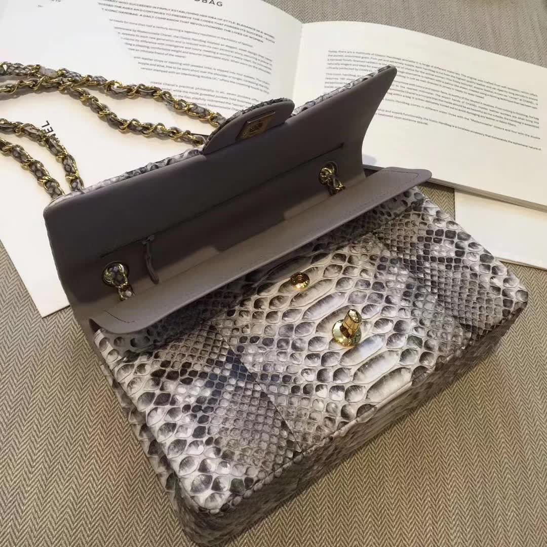 Chanel 香奈儿 Classic Flap 蛇皮 原花色 25cm 金 广州白云皮具城