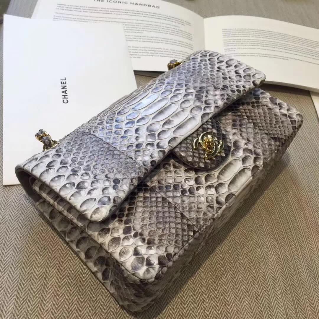 Chanel 香奈儿 Classic Flap 蛇皮 原花色 25cm 金 广州白云皮具城
