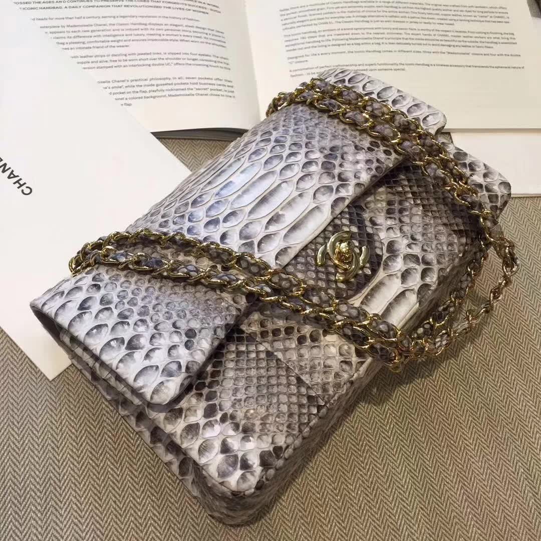 Chanel 香奈儿 Classic Flap 蛇皮 原花色 25cm 金 广州白云皮具城