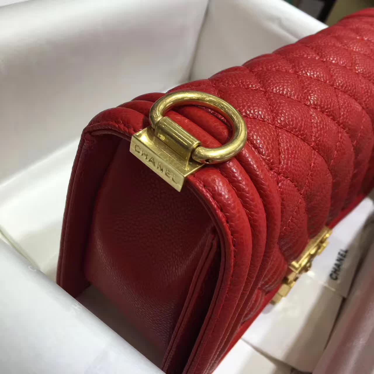 Chanel 香奈儿 Leboy 鱼子酱 大红 25cm 古金