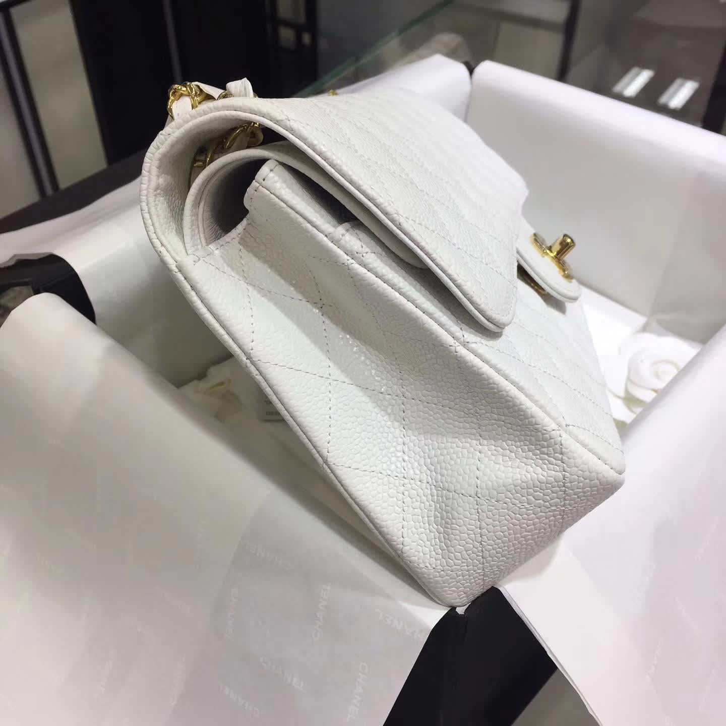 Chanel 香奈儿 Classic Flap 鱼子酱 白色 25cm 金色五金