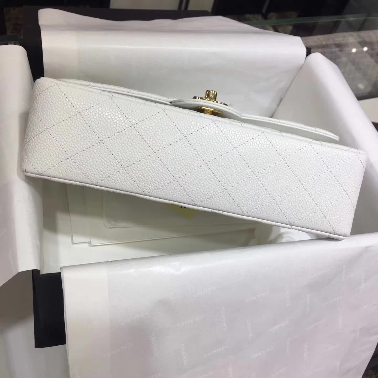 Chanel 香奈儿 Classic Flap 鱼子酱 白色 25cm 金色五金