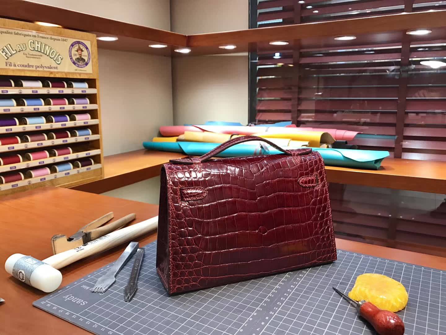 H红 爱马仕红 rouge H 尚美高订 Mini Kelly 22CM 鳄鱼皮手工定制