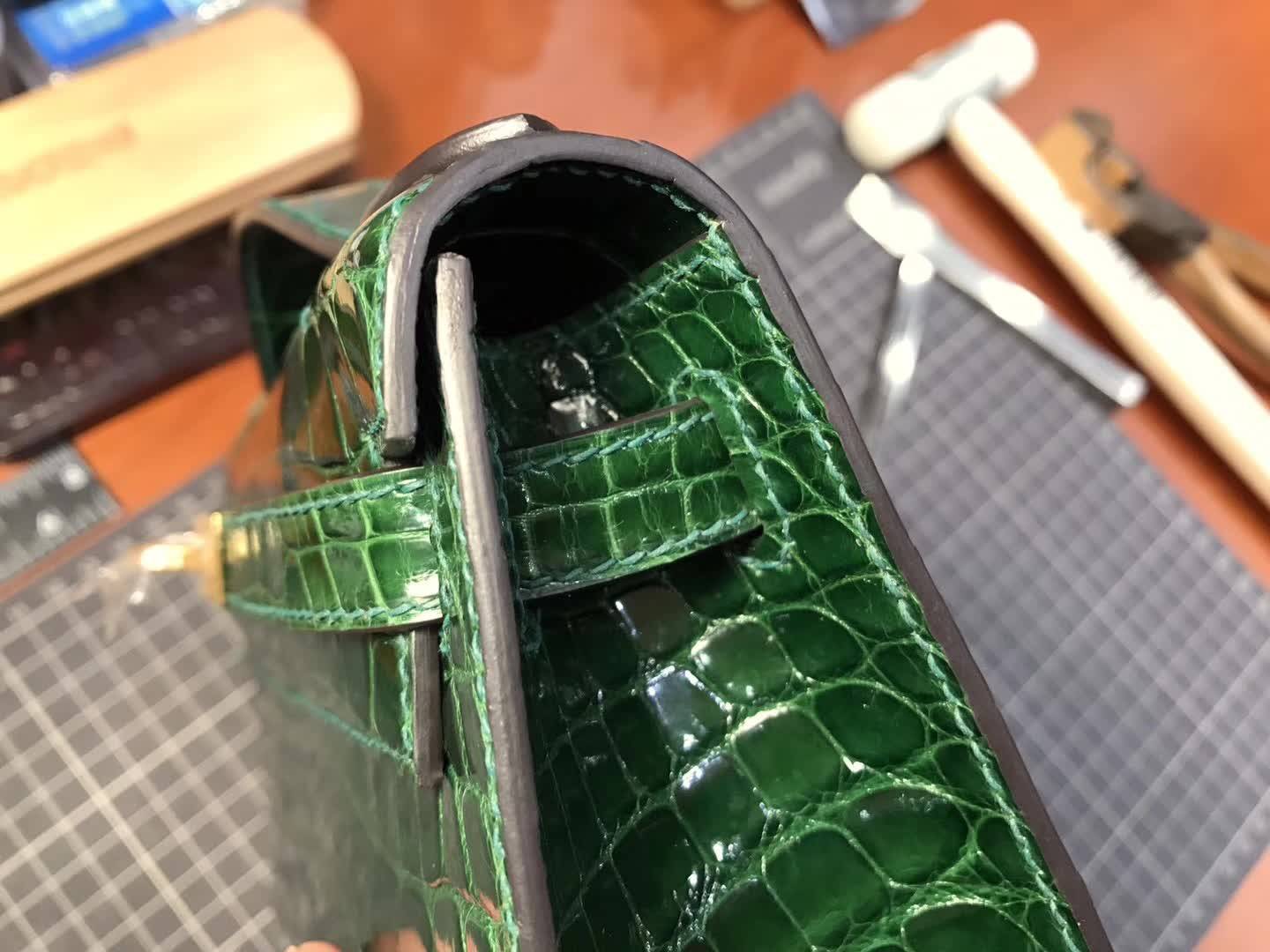 CK67 Vert Fonce 祖母绿 尚美高订 Mini Kelly 22CM 鳄鱼皮手工定制