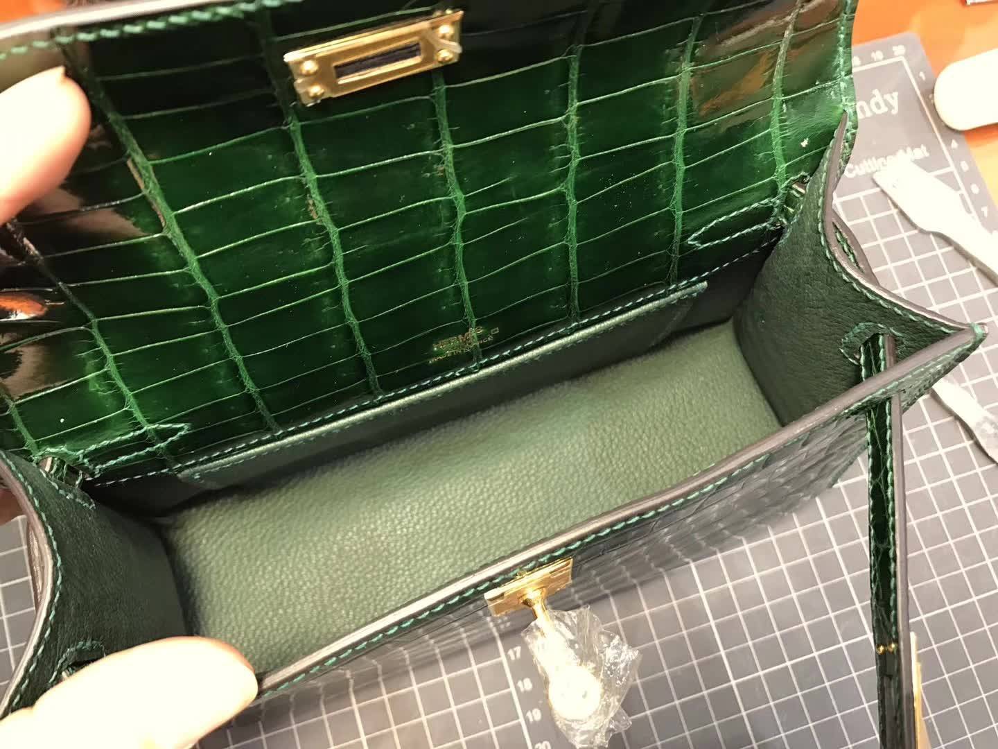 CK67 Vert Fonce 祖母绿 尚美高订 Mini Kelly 22CM 鳄鱼皮手工定制