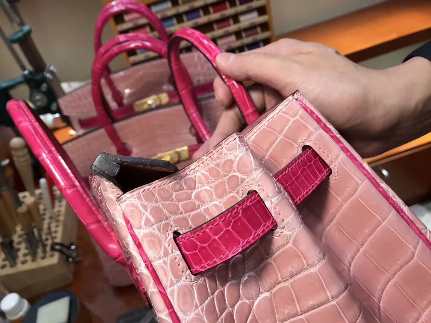 Birkin 30 鳄鱼皮 樱花粉拼色桃粉 金扣 超级百搭 接受预定