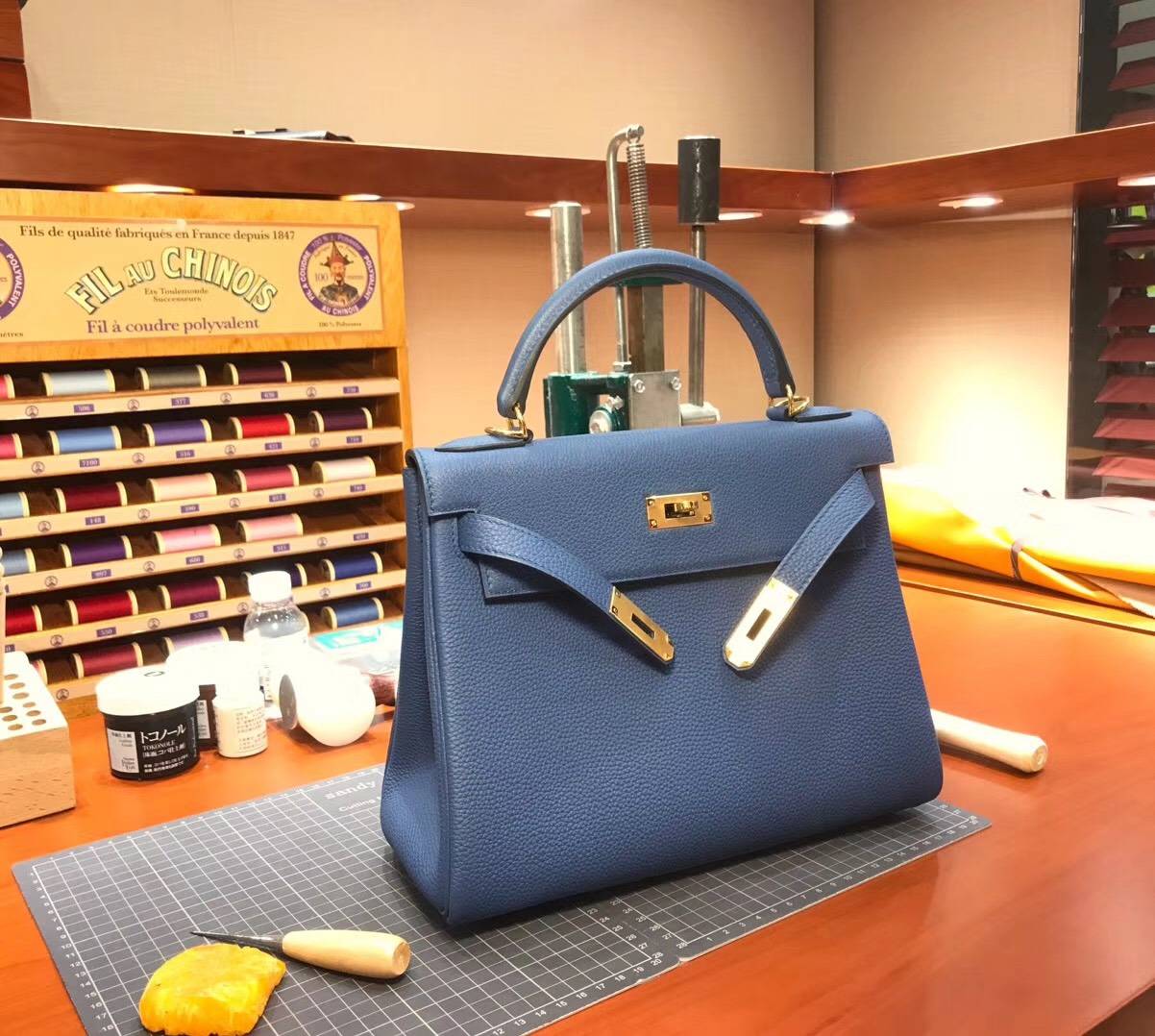 Kelly 28CM Togo皮 纯手工蜡线 法国TR级别的进口皮料 配全套专柜包装发票 2Z 午夜蓝 星空蓝 Blue Nuit