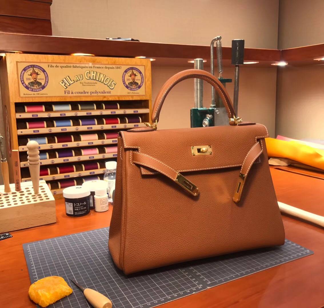 Kelly 28CM Togo皮 纯手工蜡线 法国TR级别的进口皮料 配全套专柜包装发票 CK37 金棕色