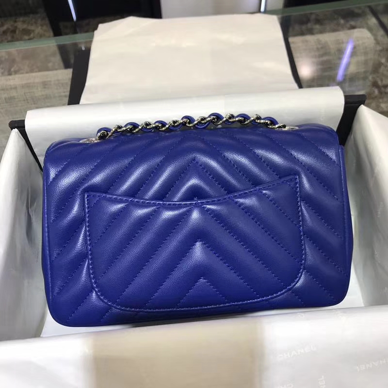 香奈儿 CHANEL Classic Flap V字绣 进口小羊皮 25cm 电光蓝 银扣 少量现货