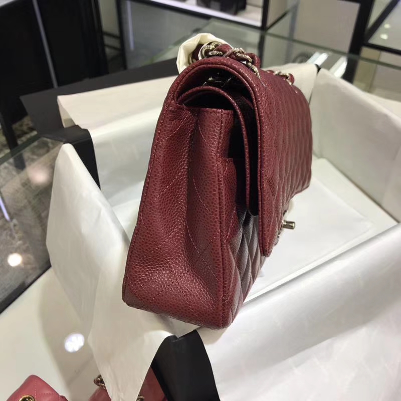 香奈儿 CHANEL Classic Flap Bag  进口鱼子酱 25cm 酒红 银扣 客订出货 少量现货