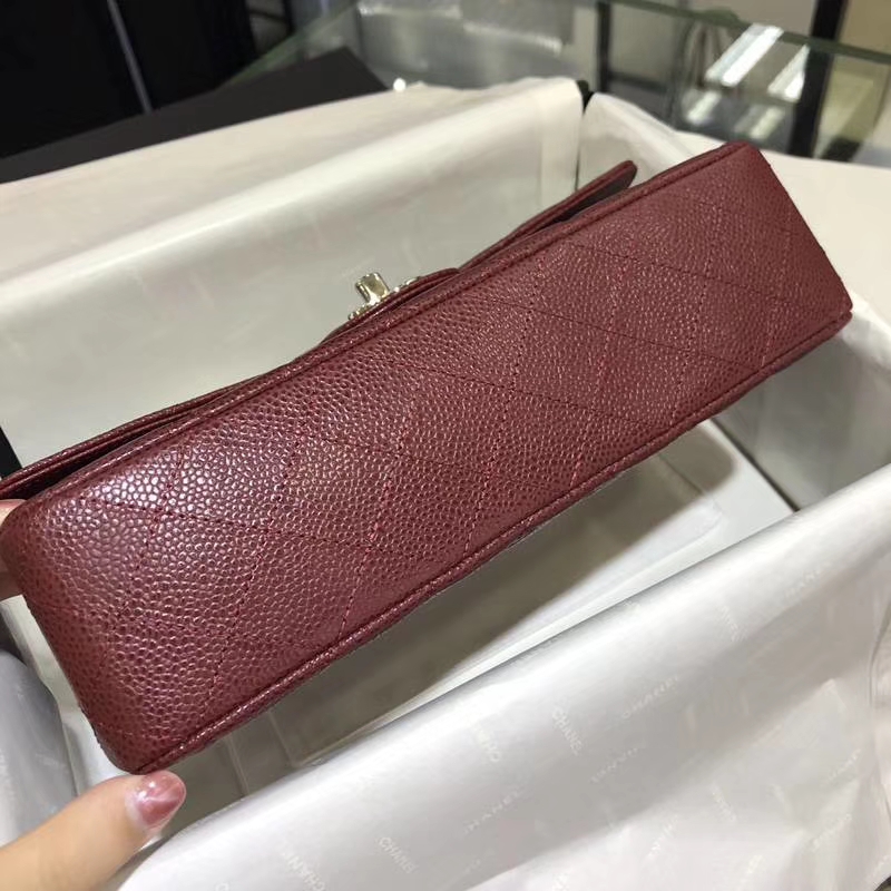 香奈儿 CHANEL Classic Flap Bag  进口鱼子酱 25cm 酒红 银扣 客订出货 少量现货