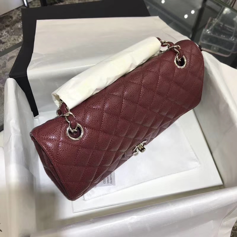 香奈儿 CHANEL Classic Flap Bag  进口鱼子酱 25cm 酒红 银扣 客订出货 少量现货