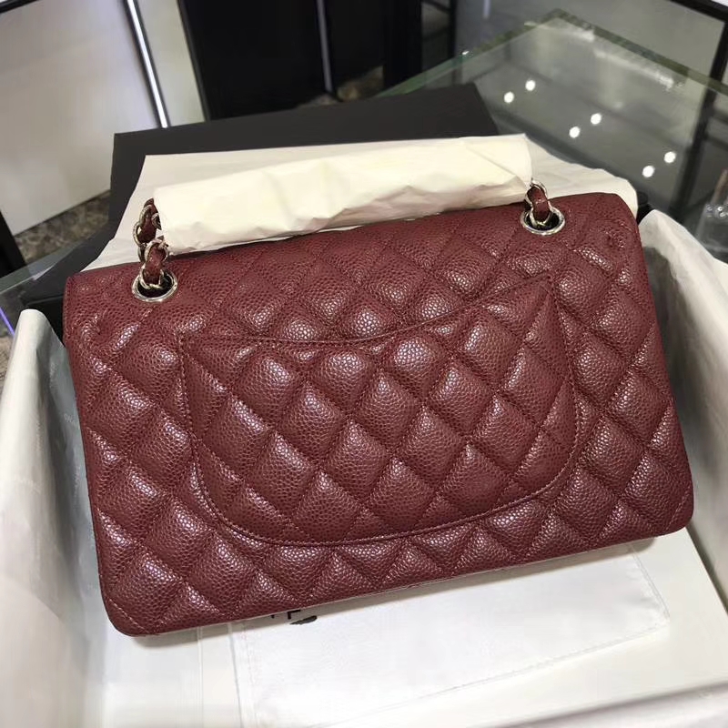 香奈儿 CHANEL Classic Flap Bag  进口鱼子酱 25cm 酒红 银扣 客订出货 少量现货