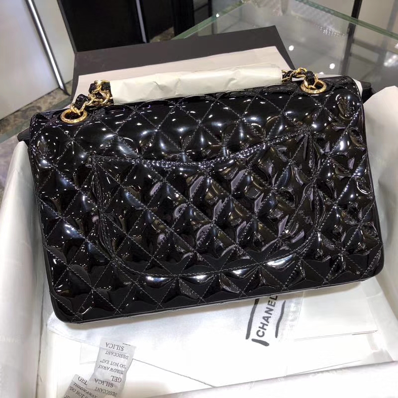 CHANEL 香奈儿 Classic Flap Bag  进口漆皮 25cm 感受细节 感受工艺 黑色 金扣