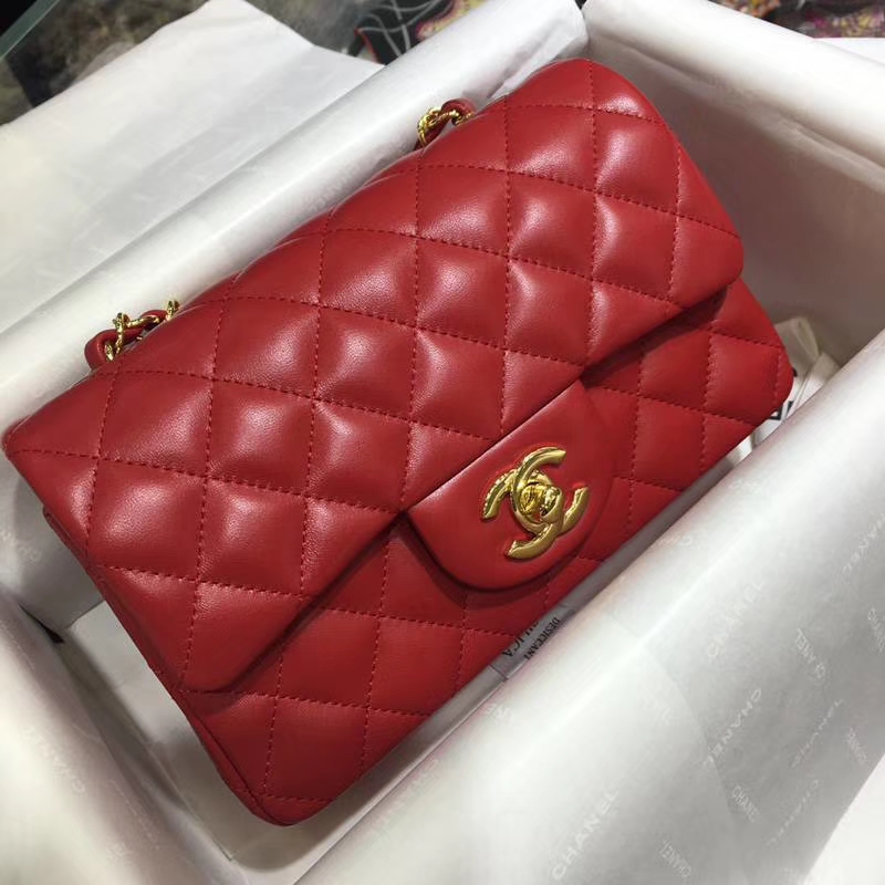 CHANEL 香奈儿 Classic Flap Bag  进口小羊皮 20cm 感受细节 感受工艺 大红 金扣