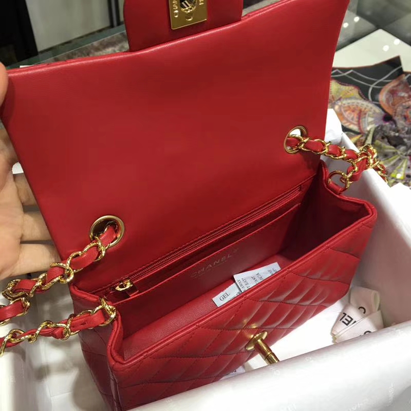 CHANEL 香奈儿 Classic Flap Bag  进口小羊皮 20cm 感受细节 感受工艺 大红 金扣