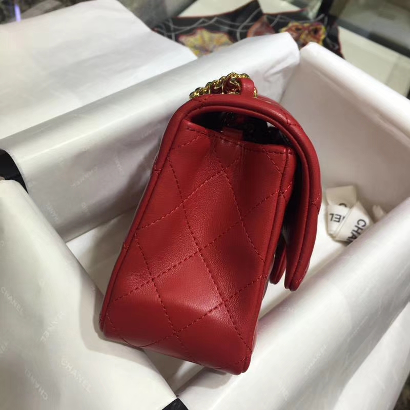CHANEL 香奈儿 Classic Flap Bag  进口小羊皮 20cm 感受细节 感受工艺 大红 金扣