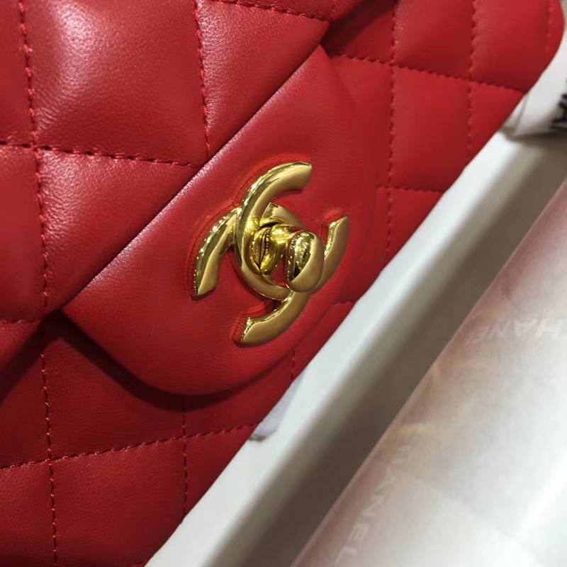 CHANEL 香奈儿 Classic Flap Bag  进口小羊皮 20cm 感受细节 感受工艺 大红 金扣