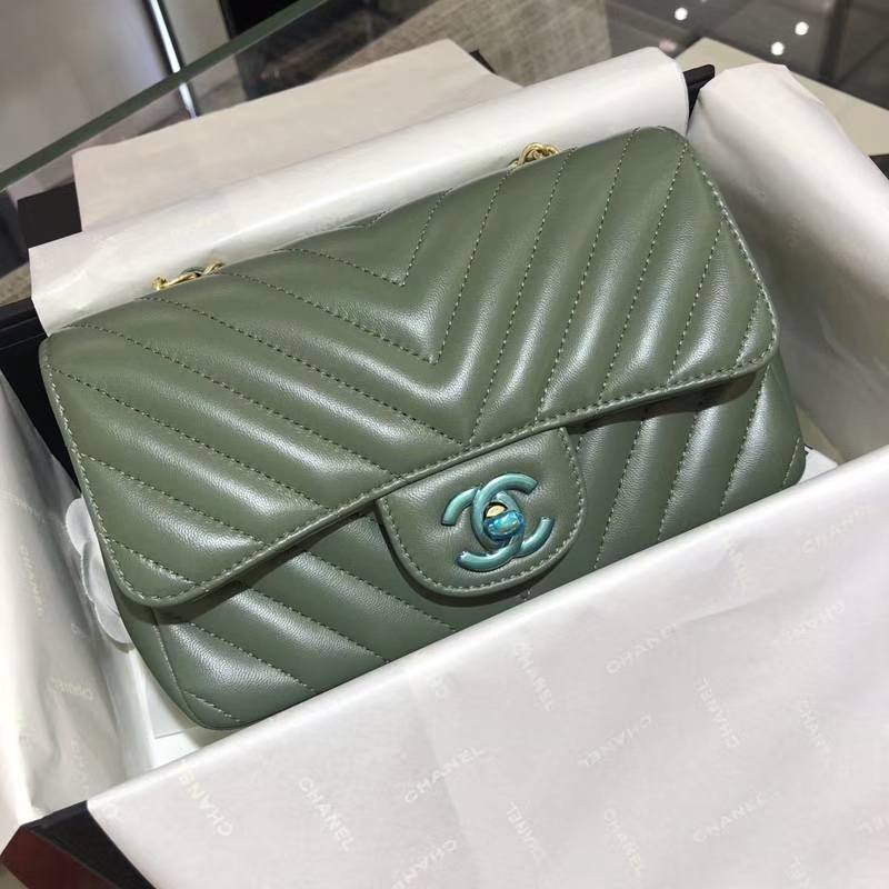 CHANEL 香奈儿 V字绣 希腊绿 20cm 超美 客订 少量现货 怀旧金