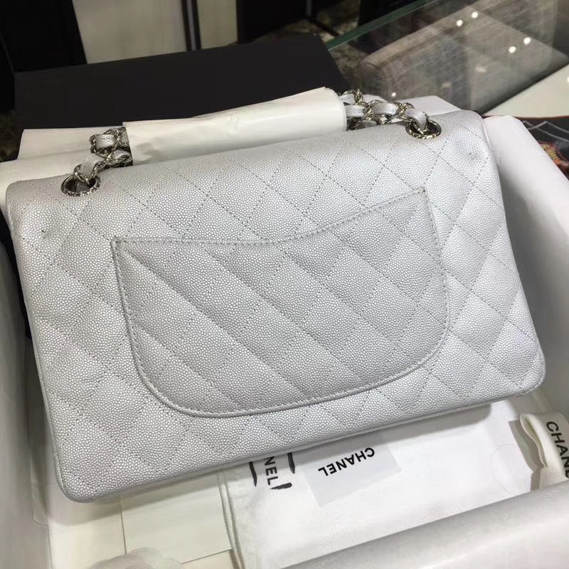 CHANEL 香奈儿 Classic Flap Bag  进口小鱼子酱 25cm 现货 感受细节 感受工艺 银色 银扣