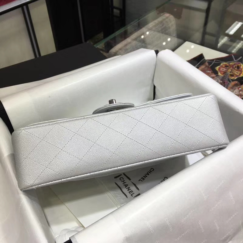 CHANEL 香奈儿 Classic Flap Bag  进口小鱼子酱 25cm 现货 感受细节 感受工艺 银色 银扣