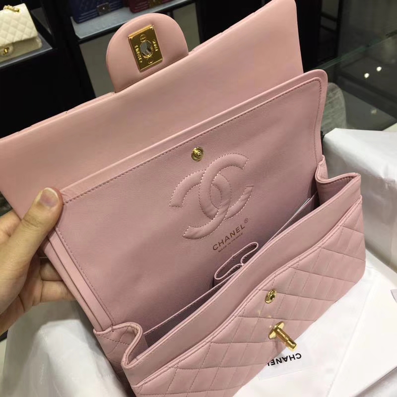 香奈儿 Classic Flap Bag  25cm Medium Size  Imported lamb skin 进口小羊皮 25cm 现货 浅粉 金扣