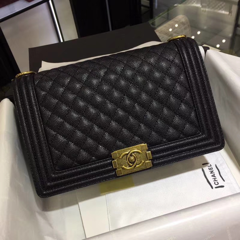 Chanel 香奈儿 leboy bag 鱼子酱 黑色 28cm 古金 现货
