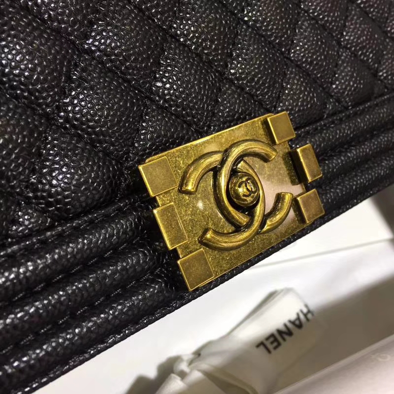 Chanel 香奈儿 leboy bag 鱼子酱 黑色 28cm 古金 现货