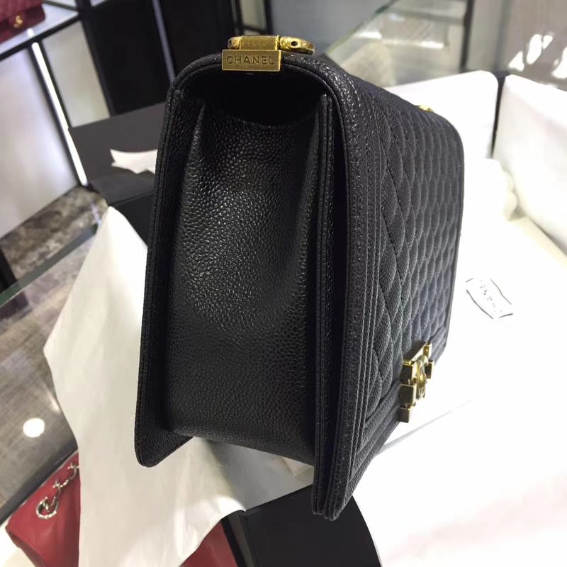 Chanel 香奈儿 leboy bag 鱼子酱 黑色 28cm 古金 现货