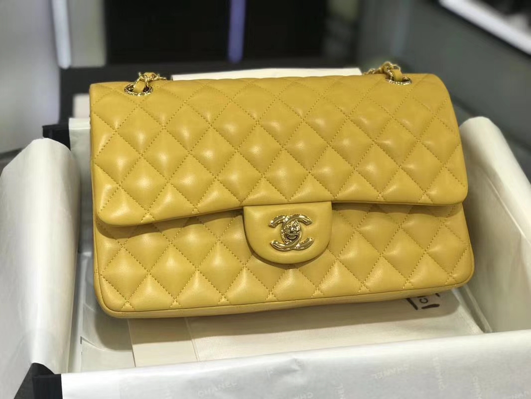 Chanel 香奈儿 CF 经典系列 羊皮 芒果黄  25cm 金扣 现货