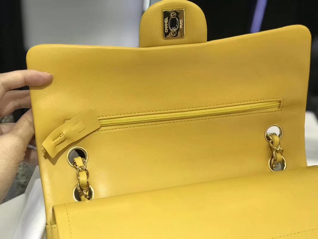 Chanel 香奈儿 CF 经典系列 羊皮 芒果黄  25cm 金扣 现货