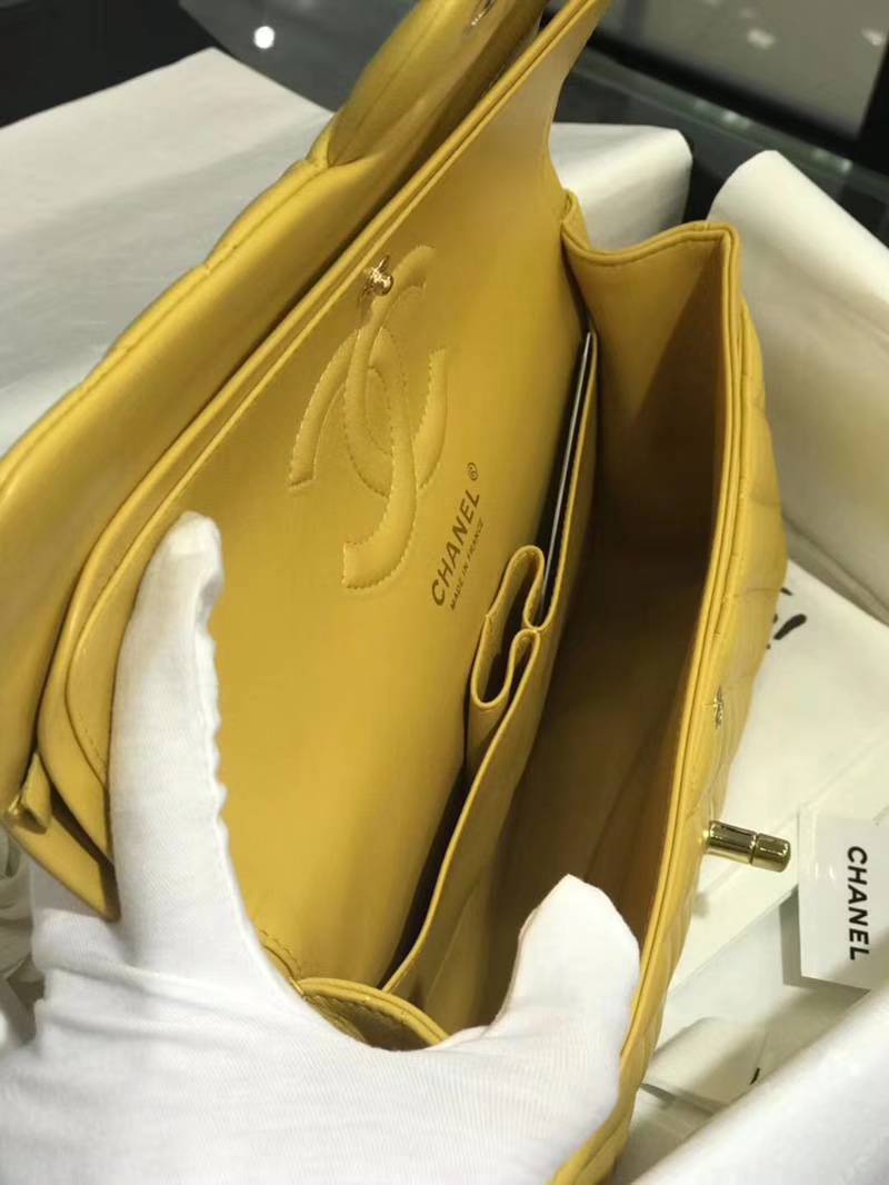Chanel 香奈儿 CF 经典系列 羊皮 芒果黄  25cm 金扣 现货