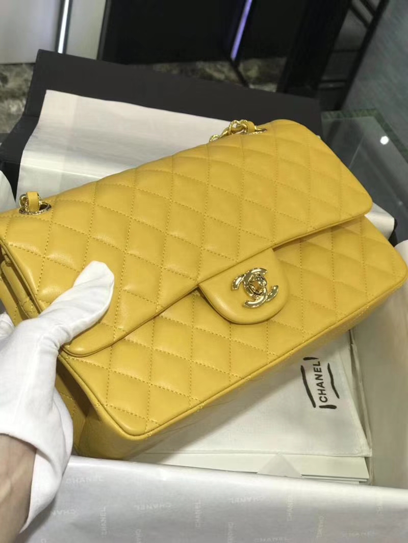 Chanel 香奈儿 CF 经典系列 羊皮 芒果黄  25cm 金扣 现货