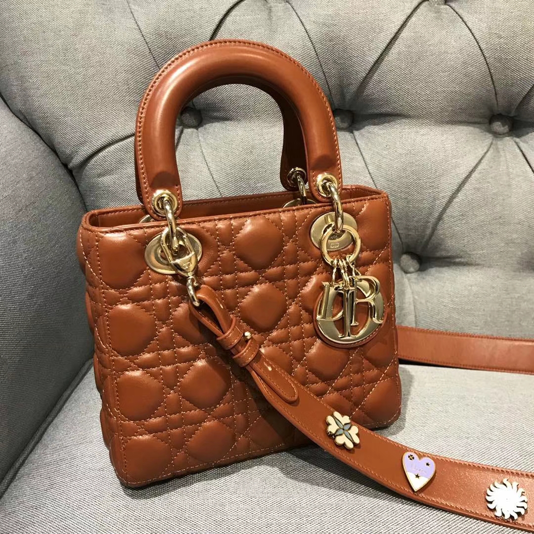 Dior 迪奥 四格戴妃包 金银扣 进口小羊皮 意大利原厂皮料