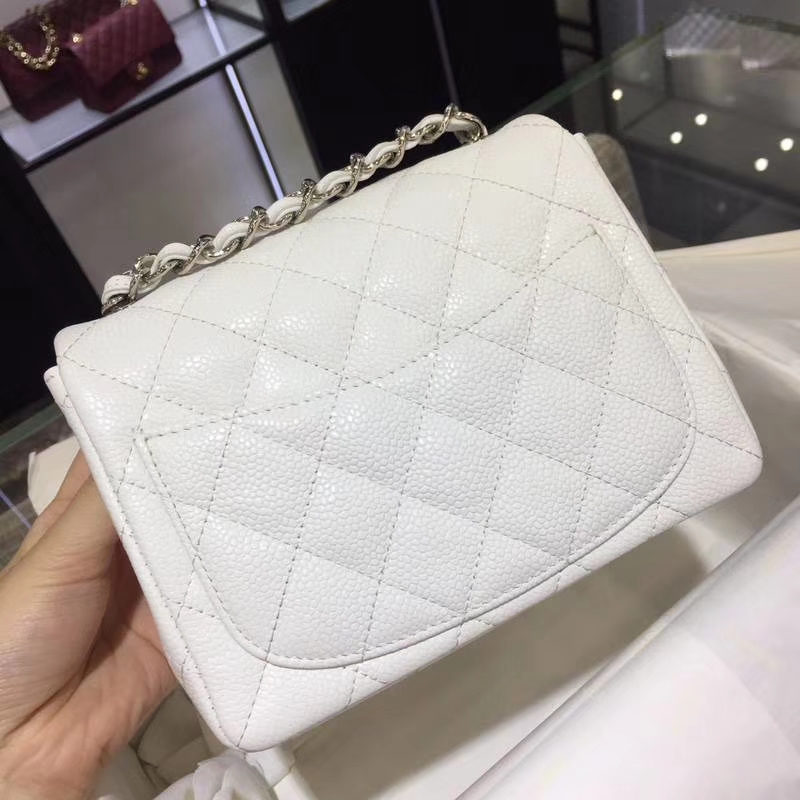 Chanel 香奈儿 CF 经典系列 鱼子酱 白色 17cm 银扣 现货