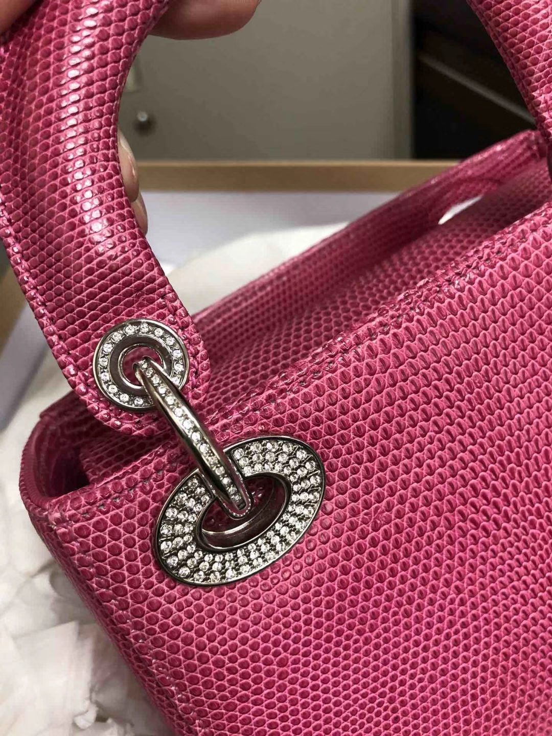 原版钻石扣 三格17cm Lizard 蜥蜴皮 特殊蜥蜴皮 Dior戴妃定制