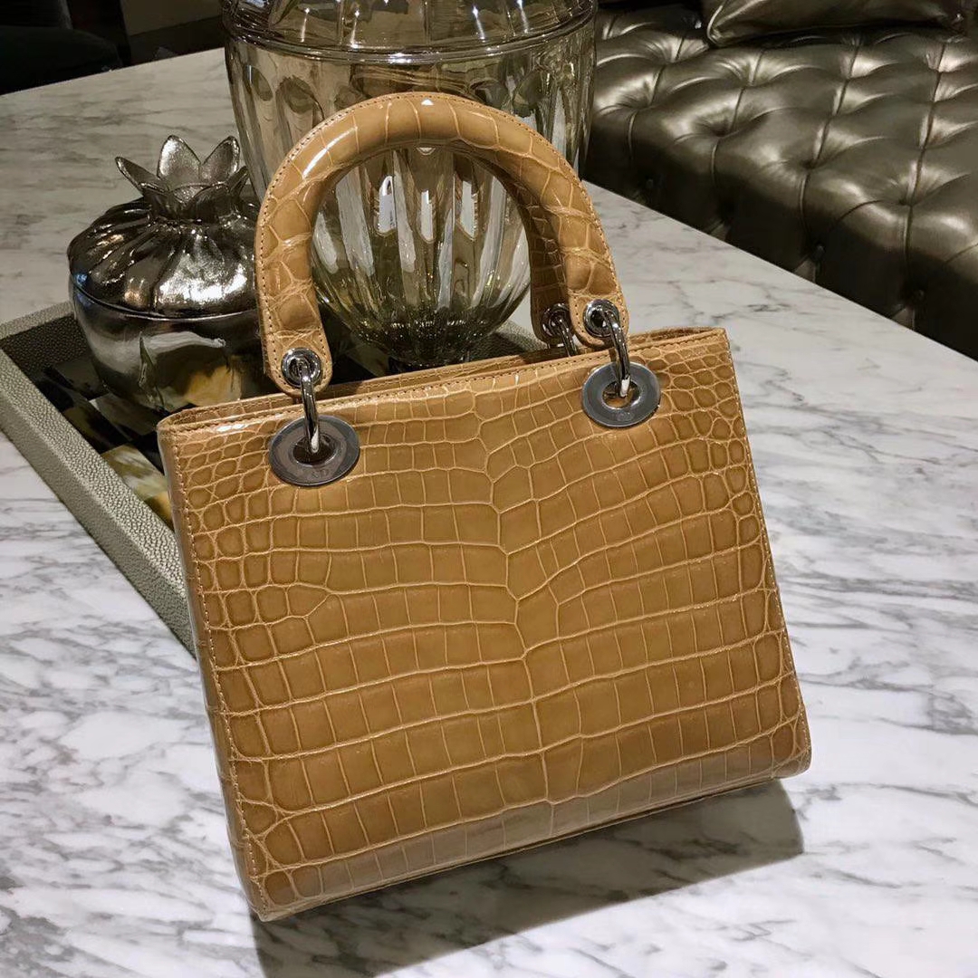 Dior 迪奥 Crocodile 鳄鱼皮 钻石扣 定制 焦糖色