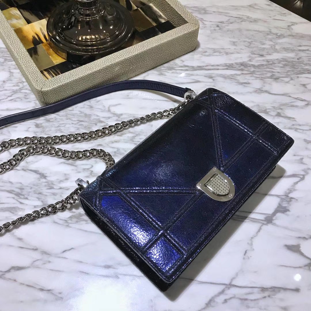 Dior 腾格纹 25cm/21cm 银色链条 宝兰色 专柜同步