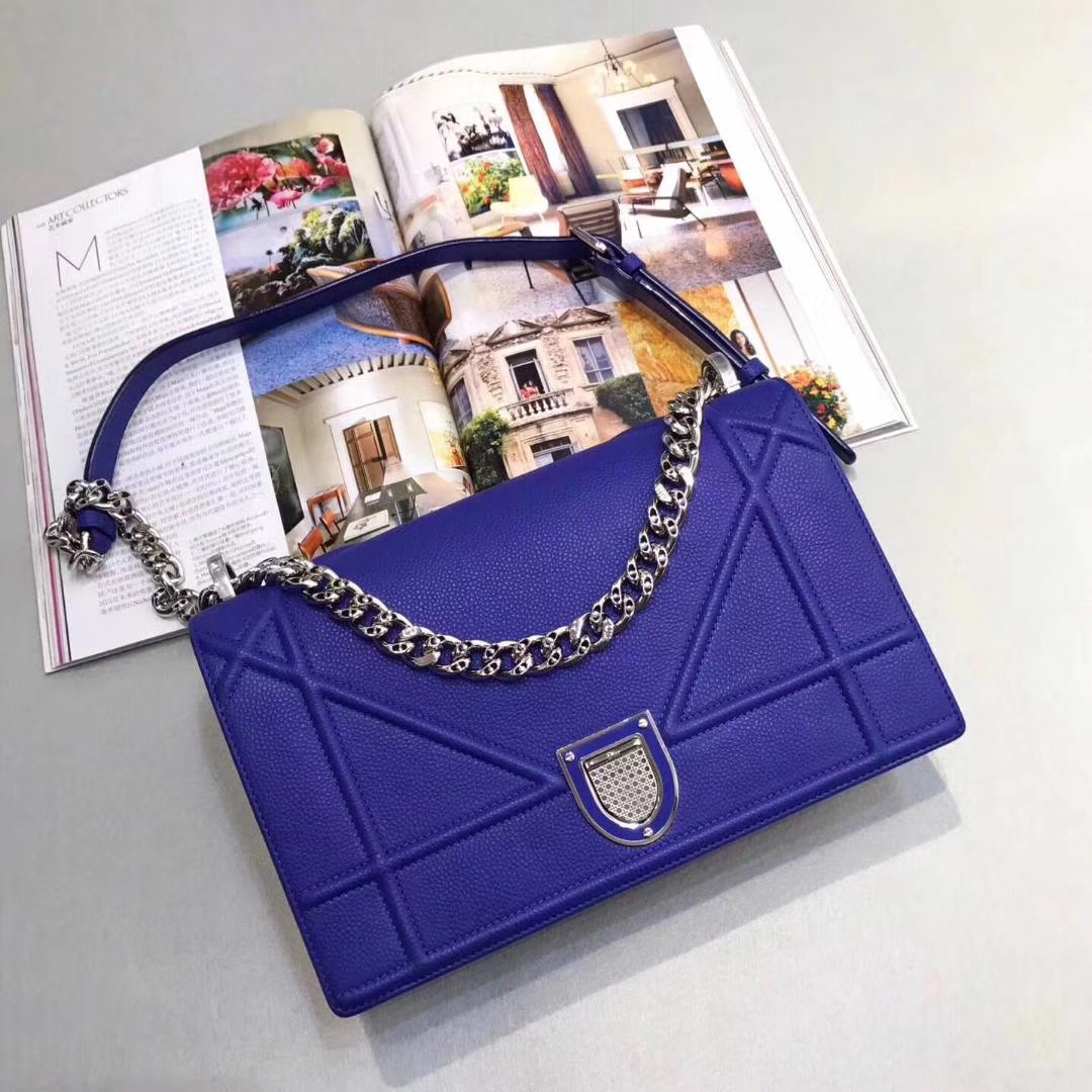 Dior 腾格纹 25cm/21cm 银色链条 电光蓝 专柜同步