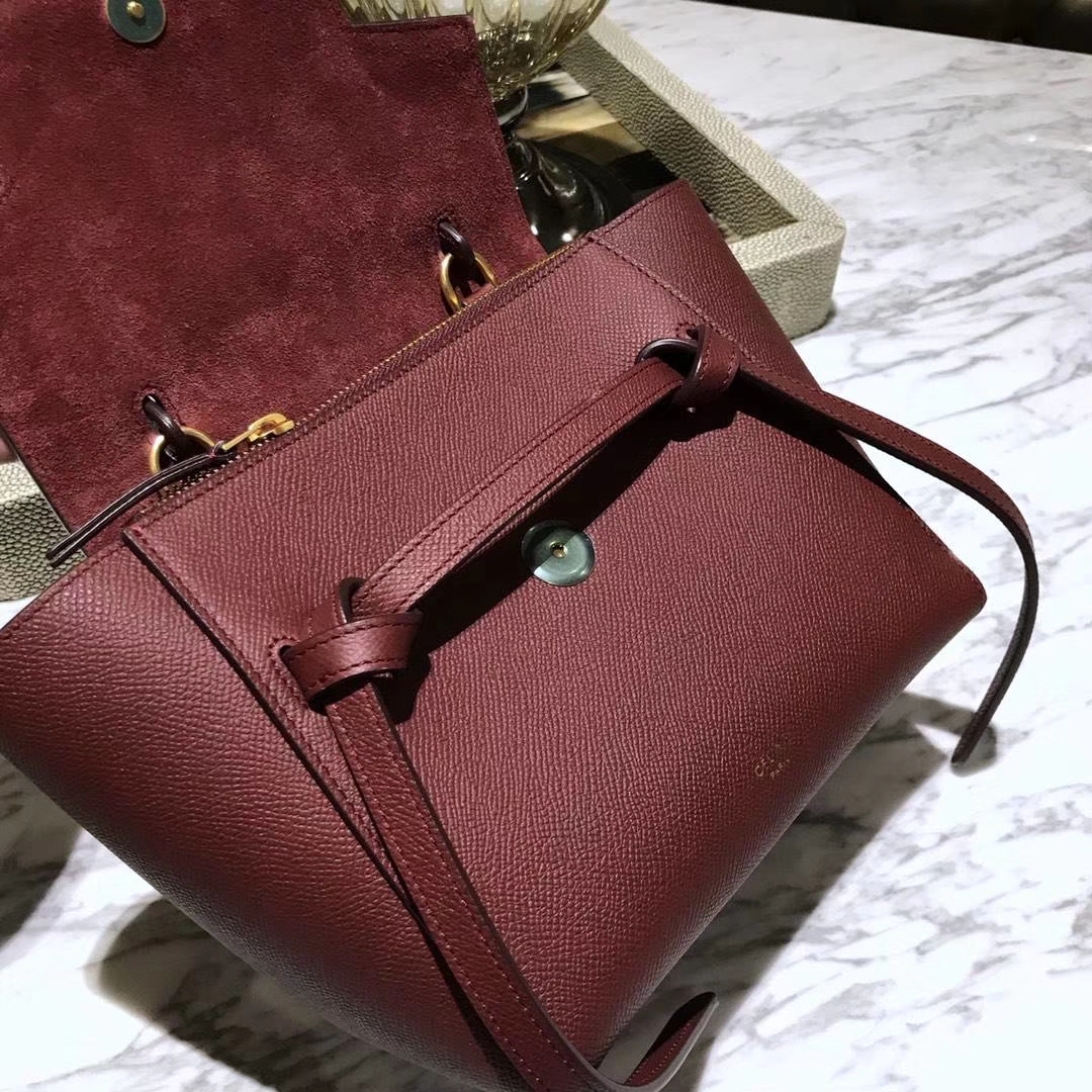 Celine 专柜品质 鲶鱼包mini 20cm 酒红色