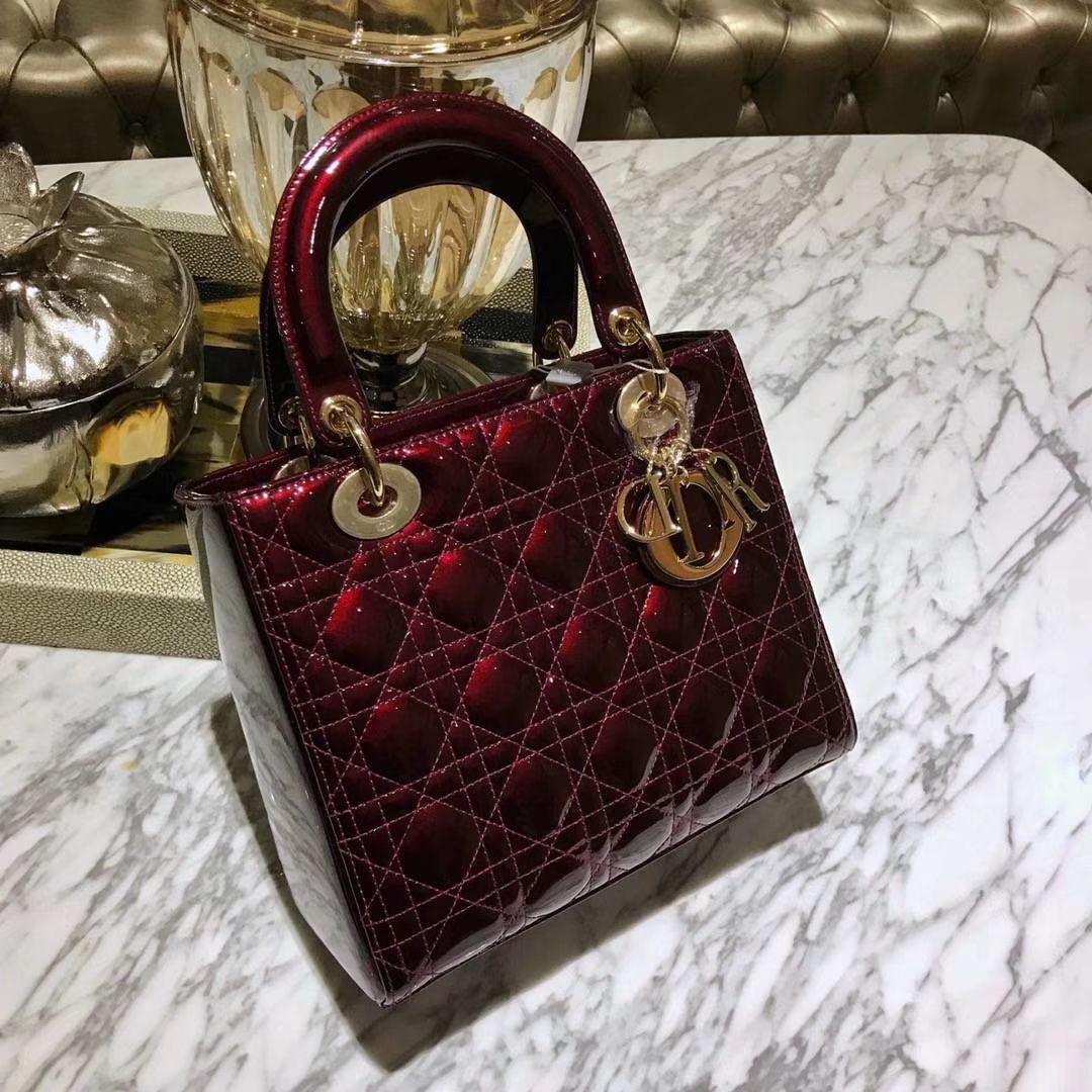 Dior 迪奥 方便小巧 漆皮 栗子色 戴妃包 金银扣 原厂皮料 厂家直销