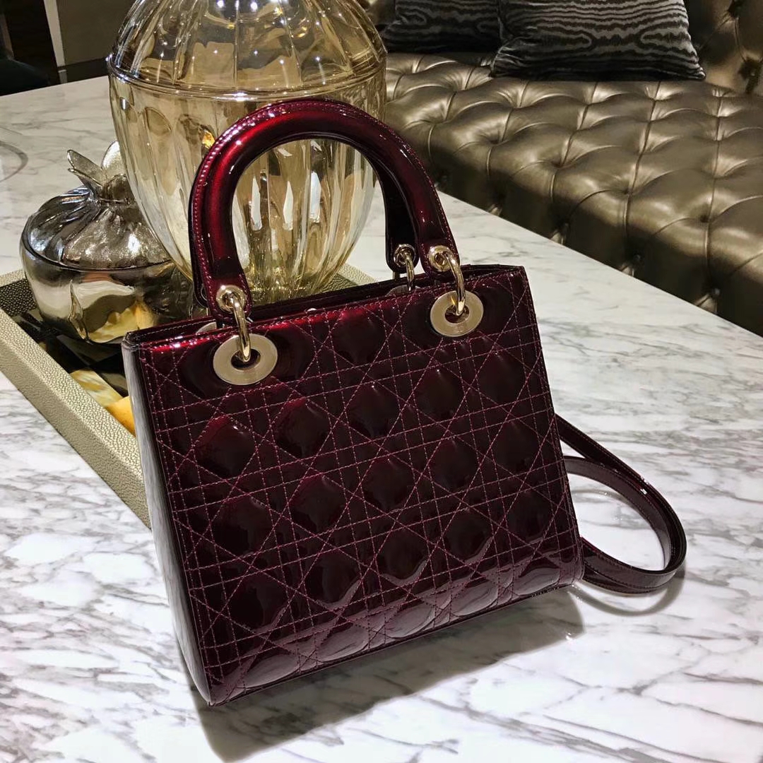 Dior 迪奥 方便小巧 漆皮 栗子色 戴妃包 金银扣 原厂皮料 厂家直销
