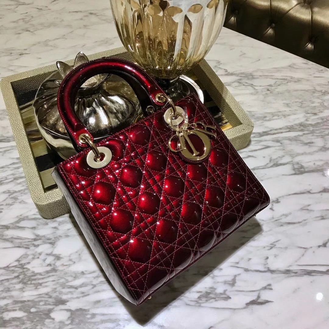 Dior 迪奥 方便小巧 漆皮 栗子色 戴妃包 金银扣 原厂皮料 厂家直销