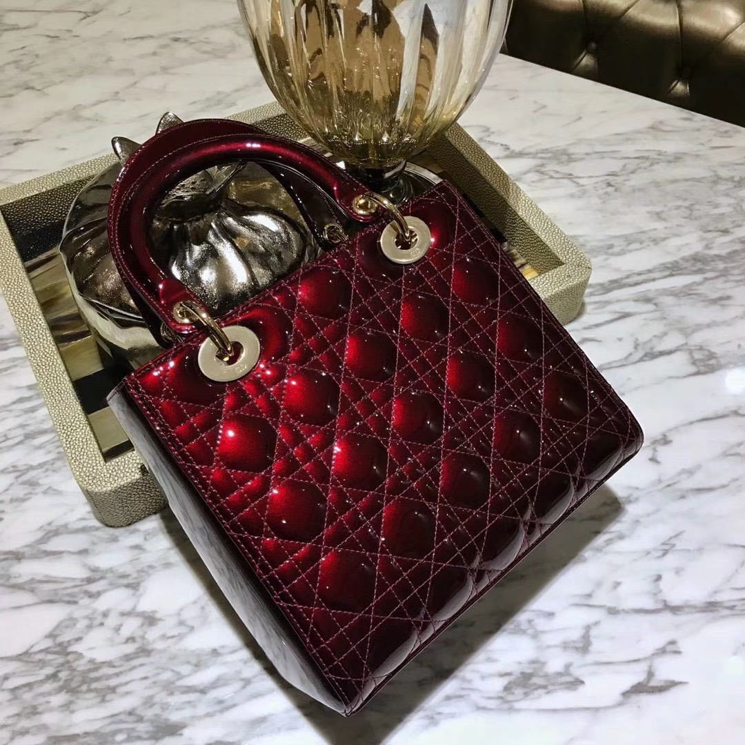 Dior 迪奥 方便小巧 漆皮 栗子色 戴妃包 金银扣 原厂皮料 厂家直销