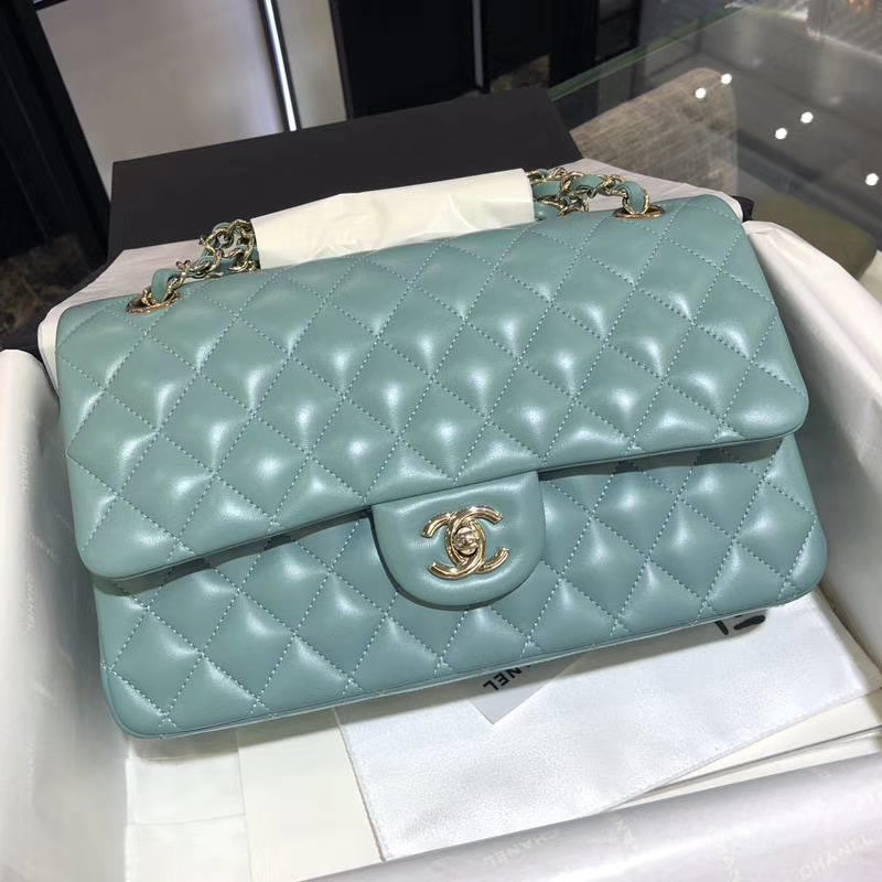 Chanel 香奈儿 CF 经典系列 羊皮 薄荷绿 25cm 香槟金 现货